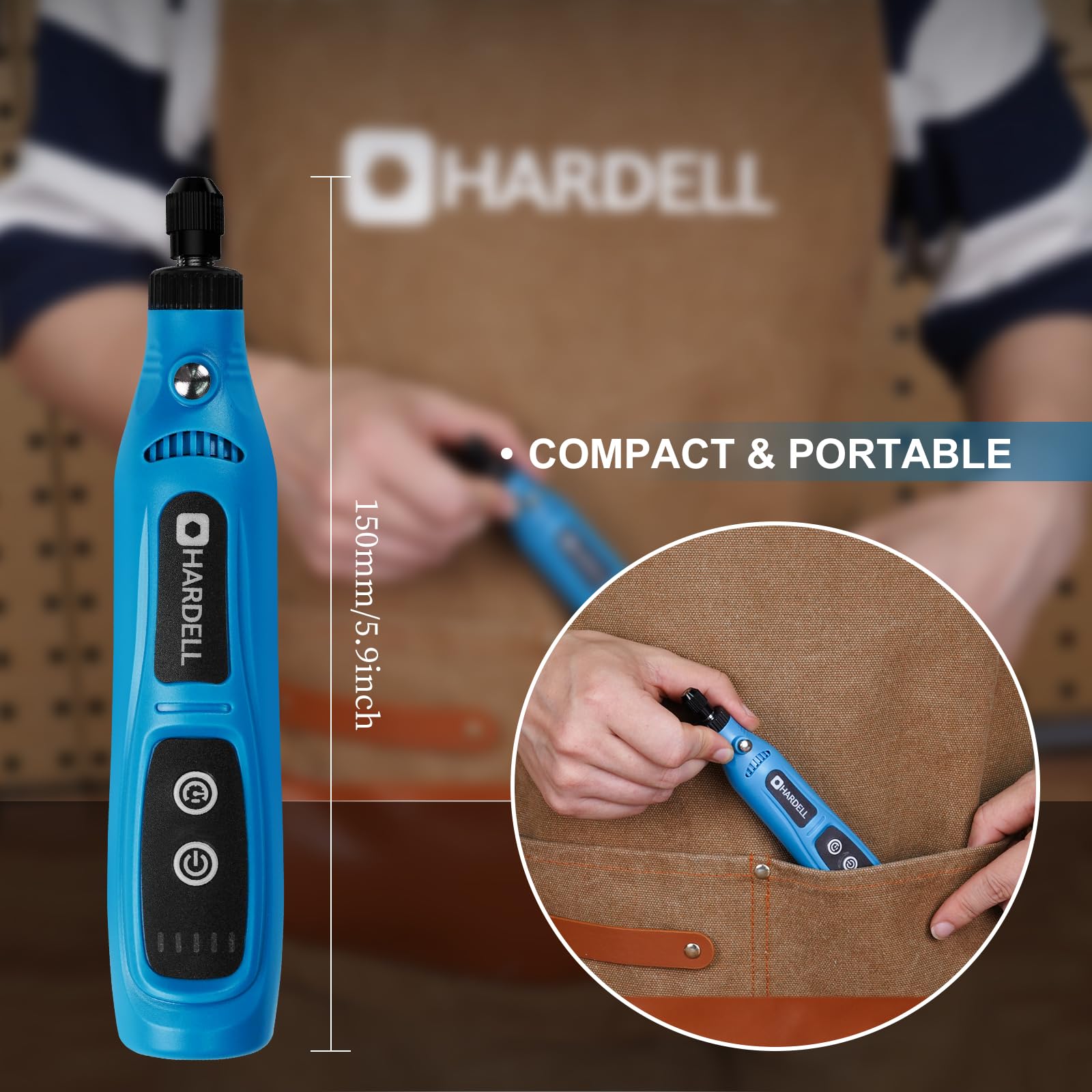 HARDELL outil rotatif multifonction sans fil 3,7 V – mini perceuse avec 43 Accessoires, Utilisation Pendant la Charge, 5 Vitesses Variables pour Polir, Graver, Percer, Poncer, Meuler et Bricolage