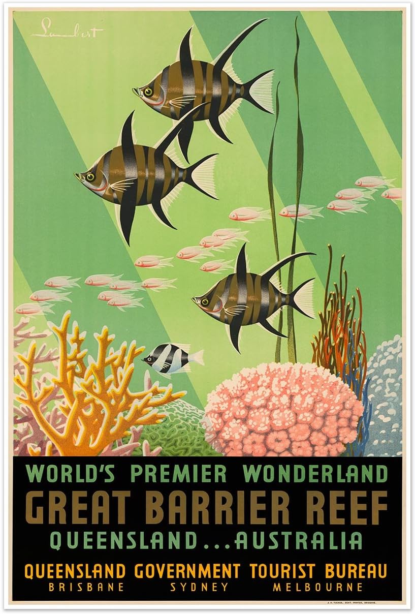 Antiguos Maps Set of Two (2) Australia Great Barrier Reef Travel Prints Circa 1930 - Each Measure 36" high x 24" Wide (915mm high x 610mm Wide)