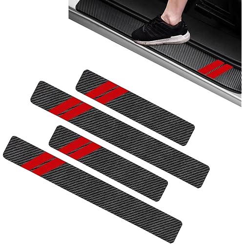 4PCS Door Sill Protector Compatible with Dodge Charger Challenger, Fiber Leather Door Sill Guard Decoration Stickers, Universal for SUV, Sedan (Red & Black)