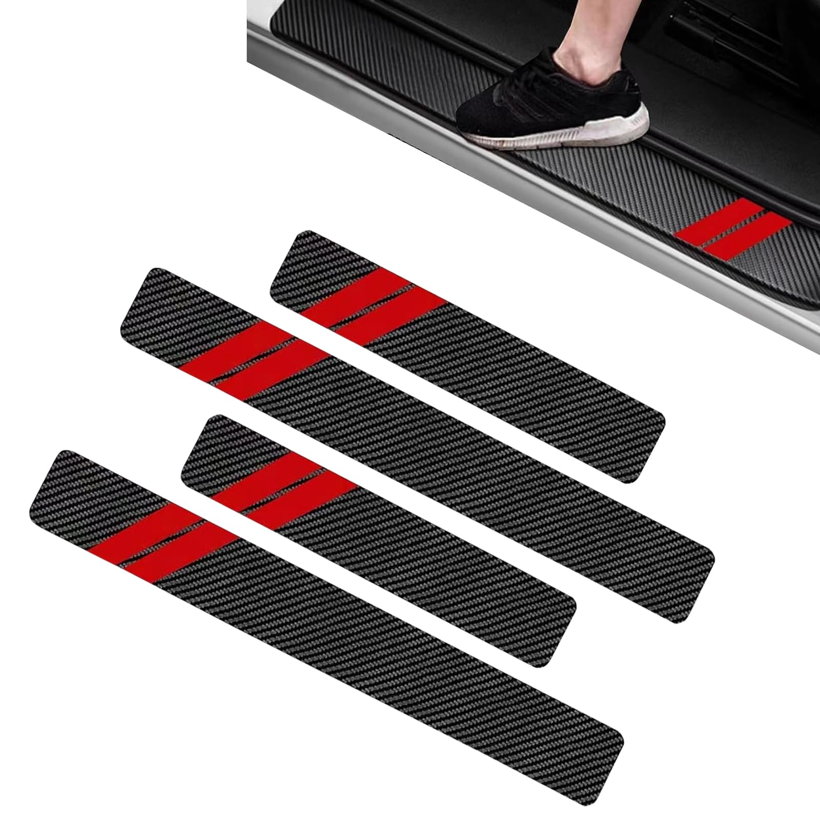Photo 1 of Ferianl 4PCS Door Sill Protector Compatible with Dodge Charger Challenger, Fiber Leather Door Sill Guard Decoration Stickers, Universal for SUV, Sedan (Red & Black)