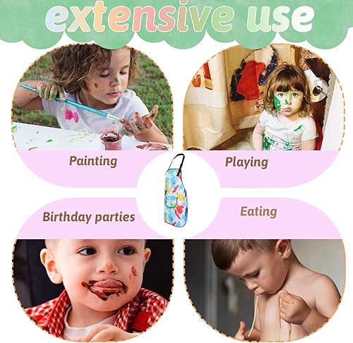 Miniatura 7 de Paquete de 2 delantales para niños, delantales de cocina para niños, delantal impermeable con bolsillos, para pintar, cocinar, hornear pintura,