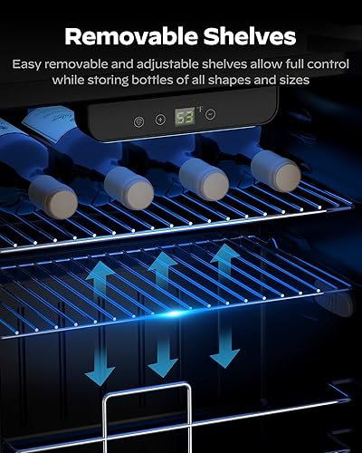 Miniatura 5 de Silonn Refrigerador de vino de 18 botellasrefrigerador de bebidas de gabinete mini bodega de vino para tinto blanco champán o vino espumoso 40f-61f