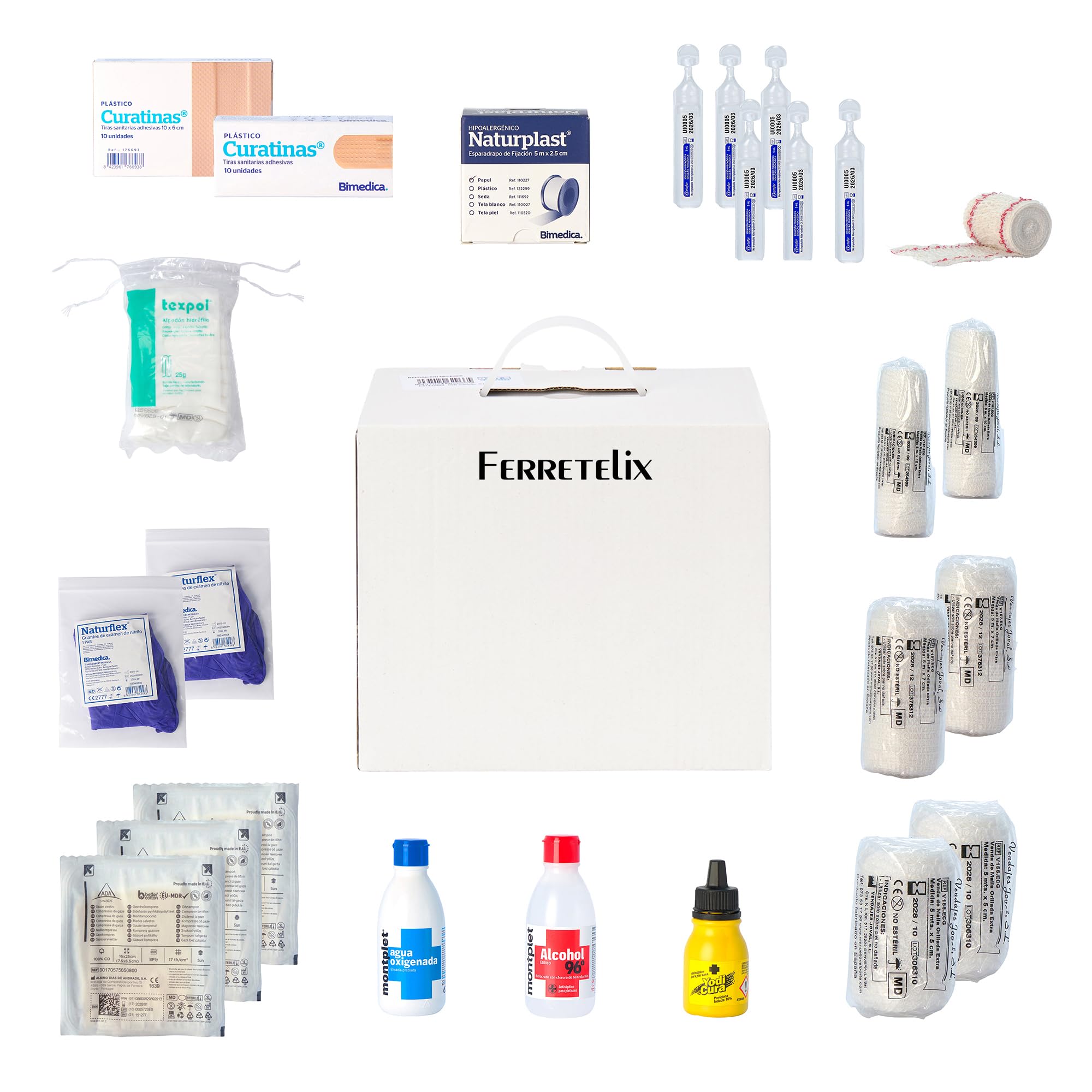 FERRETELIX® Kit de Reposición para Botiquín de Primeros Auxilios – Productos Homologados CE – Fabricado en España