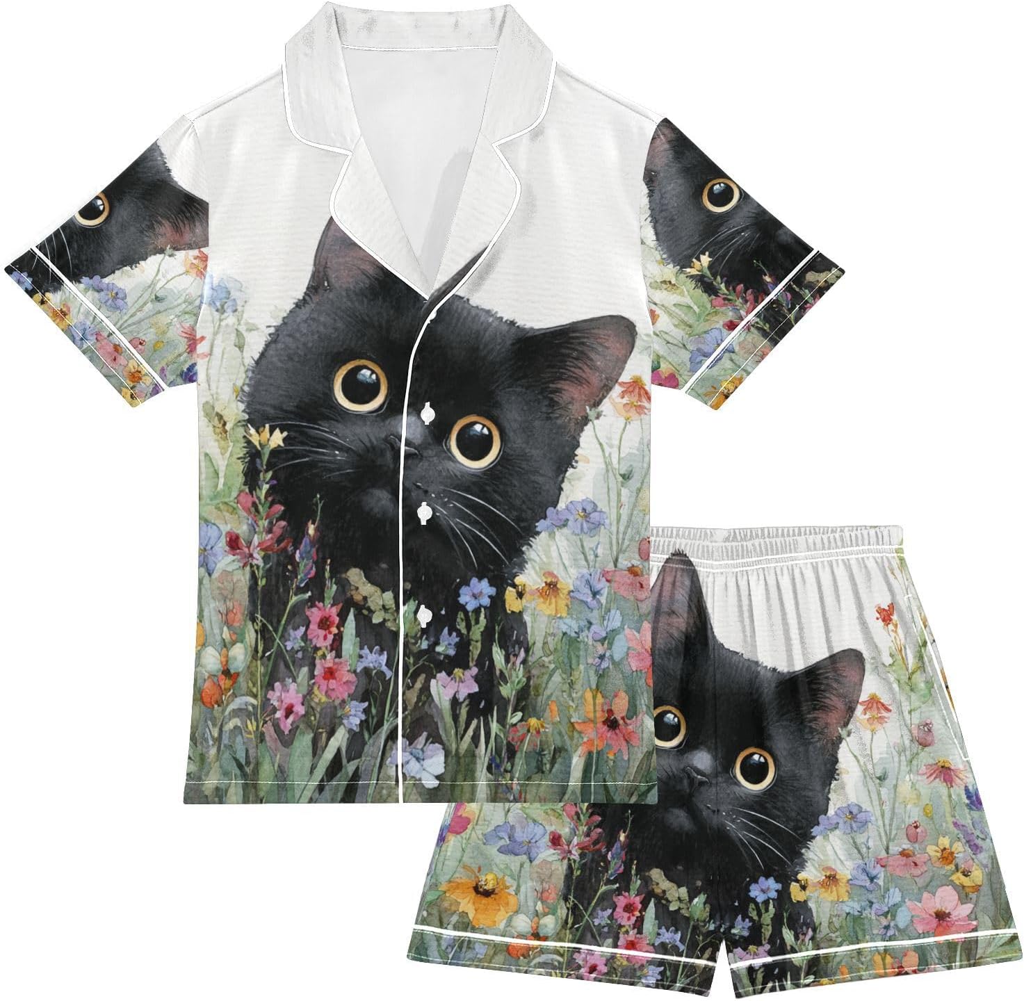 Silk Pajamas Sets Soft Satin 2 Piece Pjs Set Short Sleeve Sleepwear Nightwear
