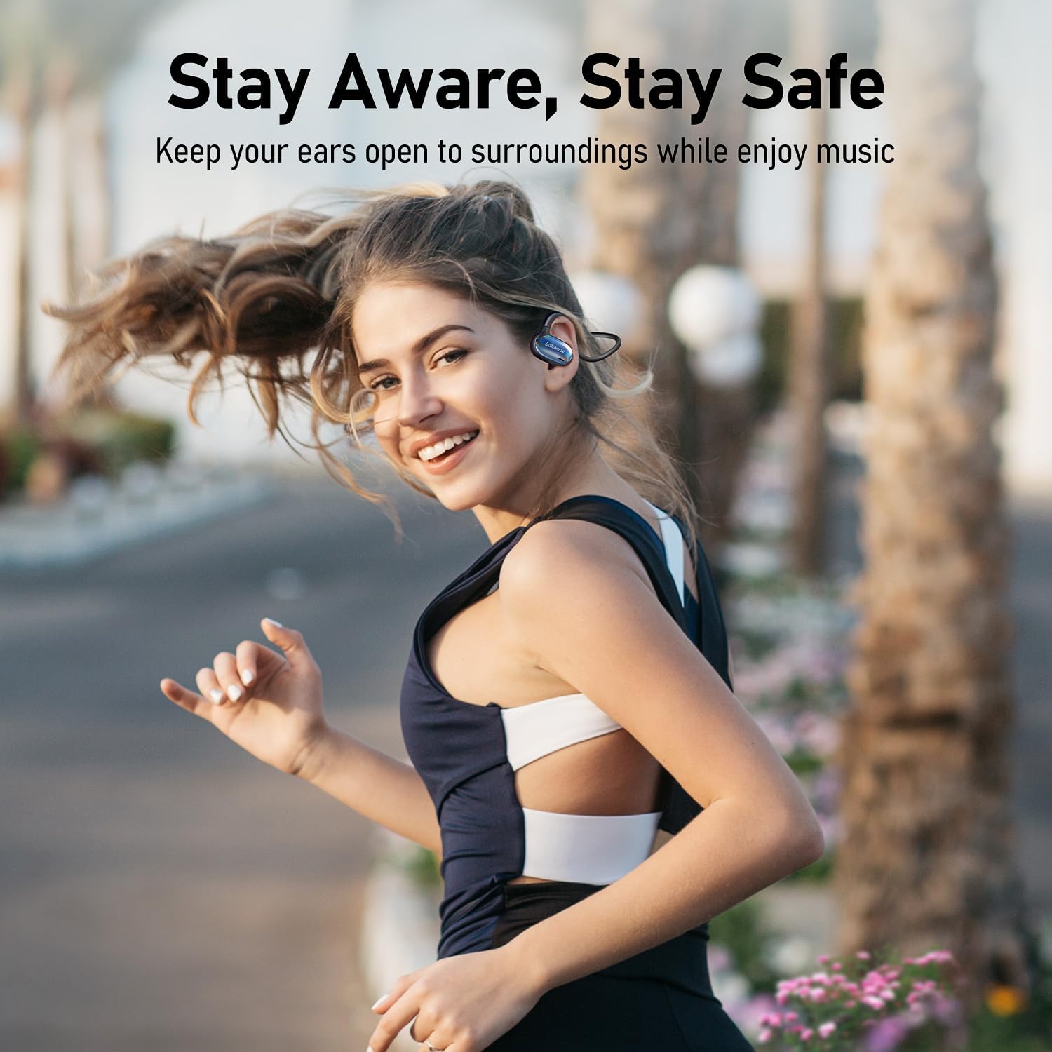 OpenComfy CF202 Bluetooth Headphones for Running, Wireless Open Ear Headphones for Sports Gym Workout, Ultra Comfort, Superior Sound, Secure Fit, Ambient Awareness. Black & Blue - Image 6