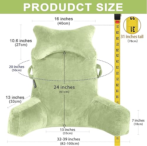 Miniatura 5 de Almohada de lectura, almohada extragrande de 31 pulgadas con rollo de cuello desmontable y brazos para sentarse en la cama o en el sofá, almohada de