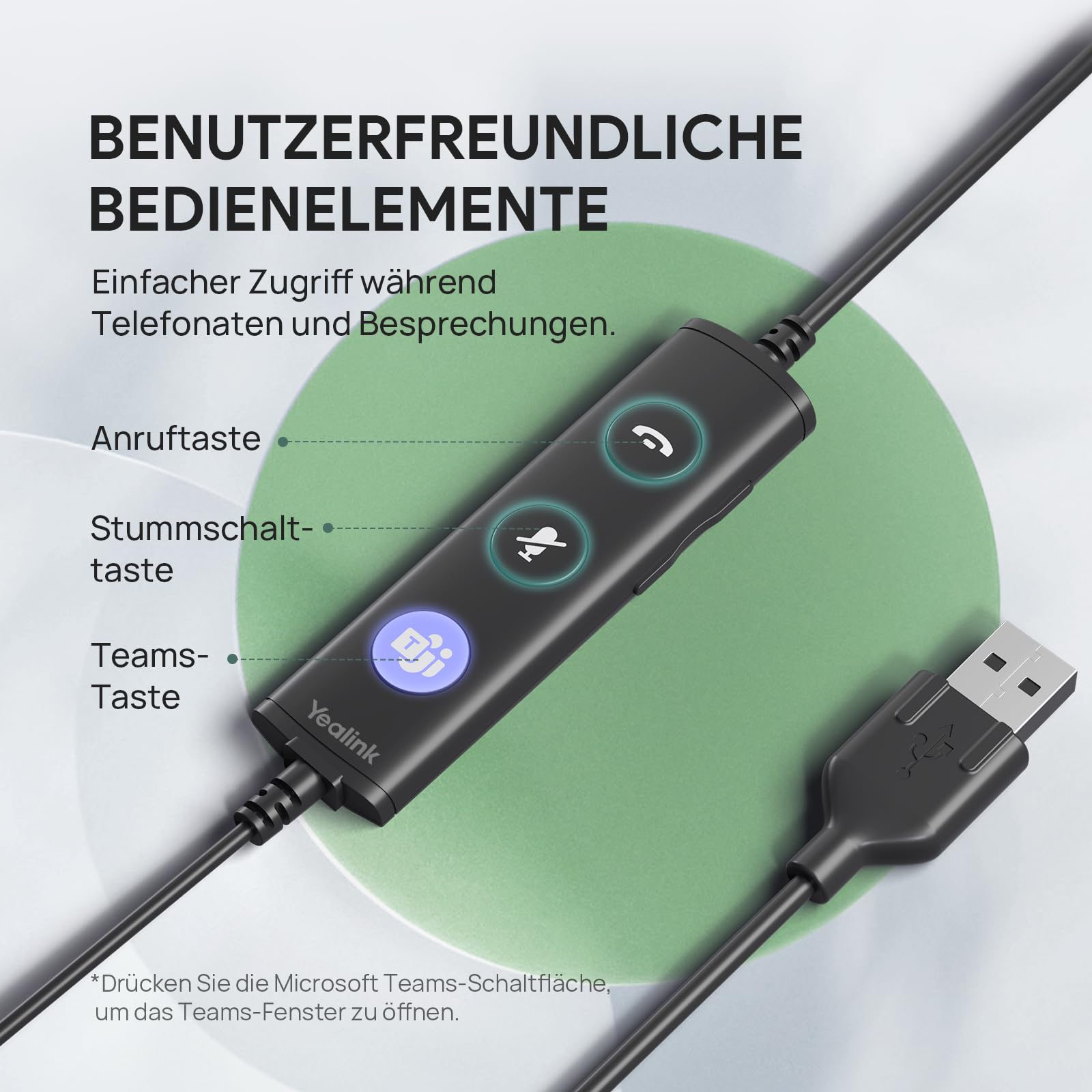 Yealink Cuffie stereo UH34 USB con microfono – Cuffie stereo con cancellazione del rumore, cuffie professionali da lavoro VoIP telefono computer call center ufficio
