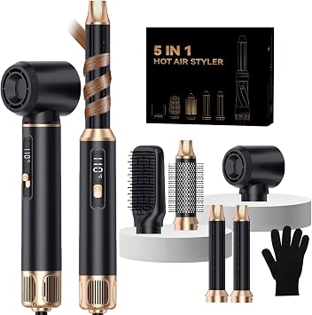 5 in 1 Blow Dryer Brush,Hair Dryer Brush Set,Negative Ionic Blow Dry Brush with Air Curler Wrap Hair Styler, Detachable Hair Tool for Curling, Volumizer,Straightener,Drying
