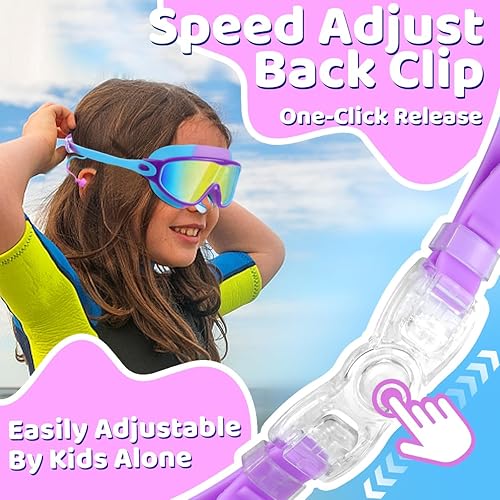 Miniatura 6 de Vvinca Gafas de natación para niños, con tapones para los oídos y clip para la nariz, visión amplia, antivaho y UV, para niños y niñas de 3 a 15
