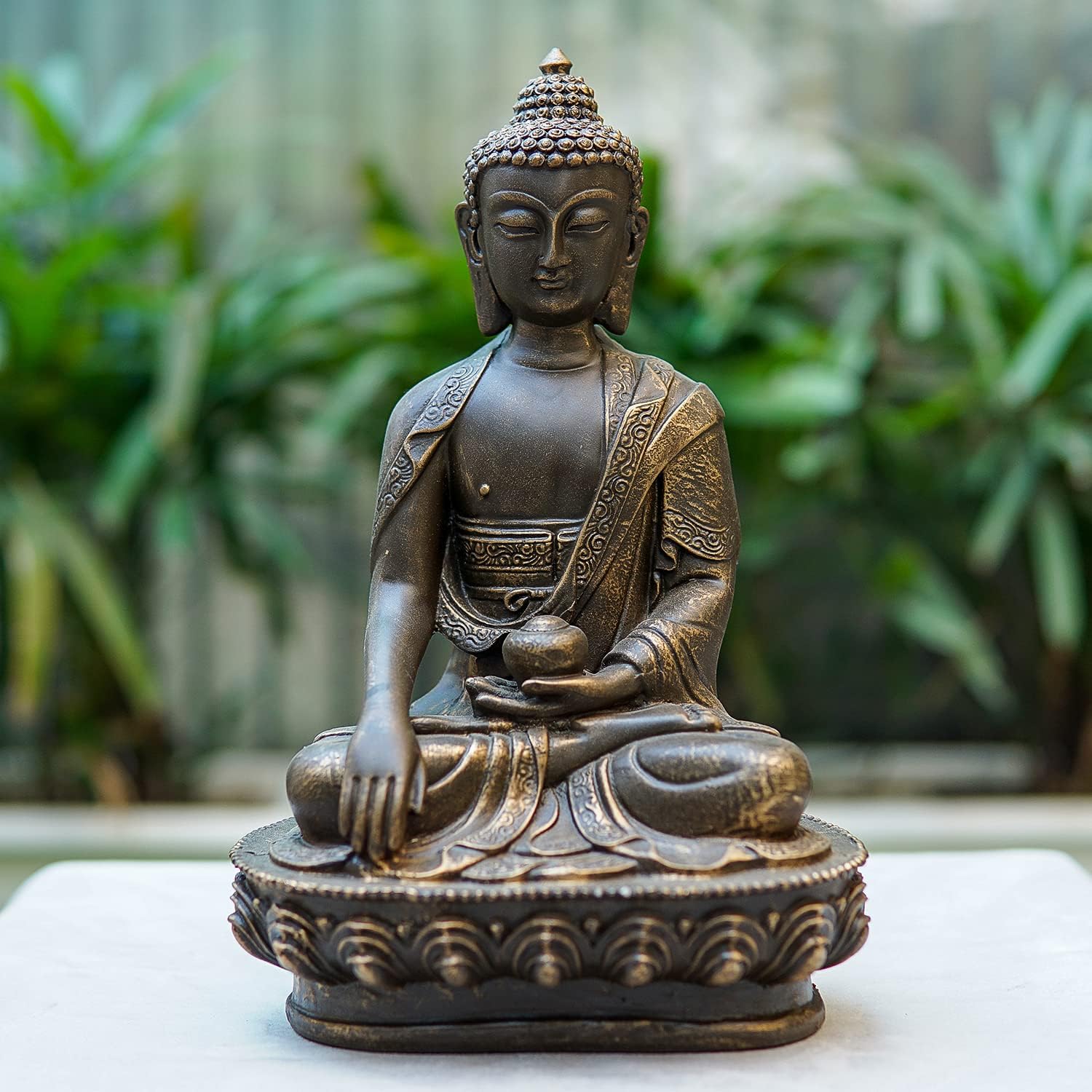 StatueStudio Polyresin Buddha Statue for Home Decor Diwali Office Corporate Gift Meditation Showpiece Figurine Rustic (7 x 5 x 10 Inches)