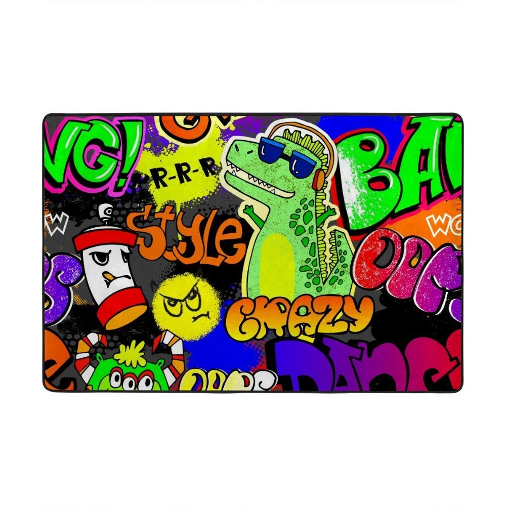 Tapis velours corail haut de gamme au motif graffiti urbain pour salon