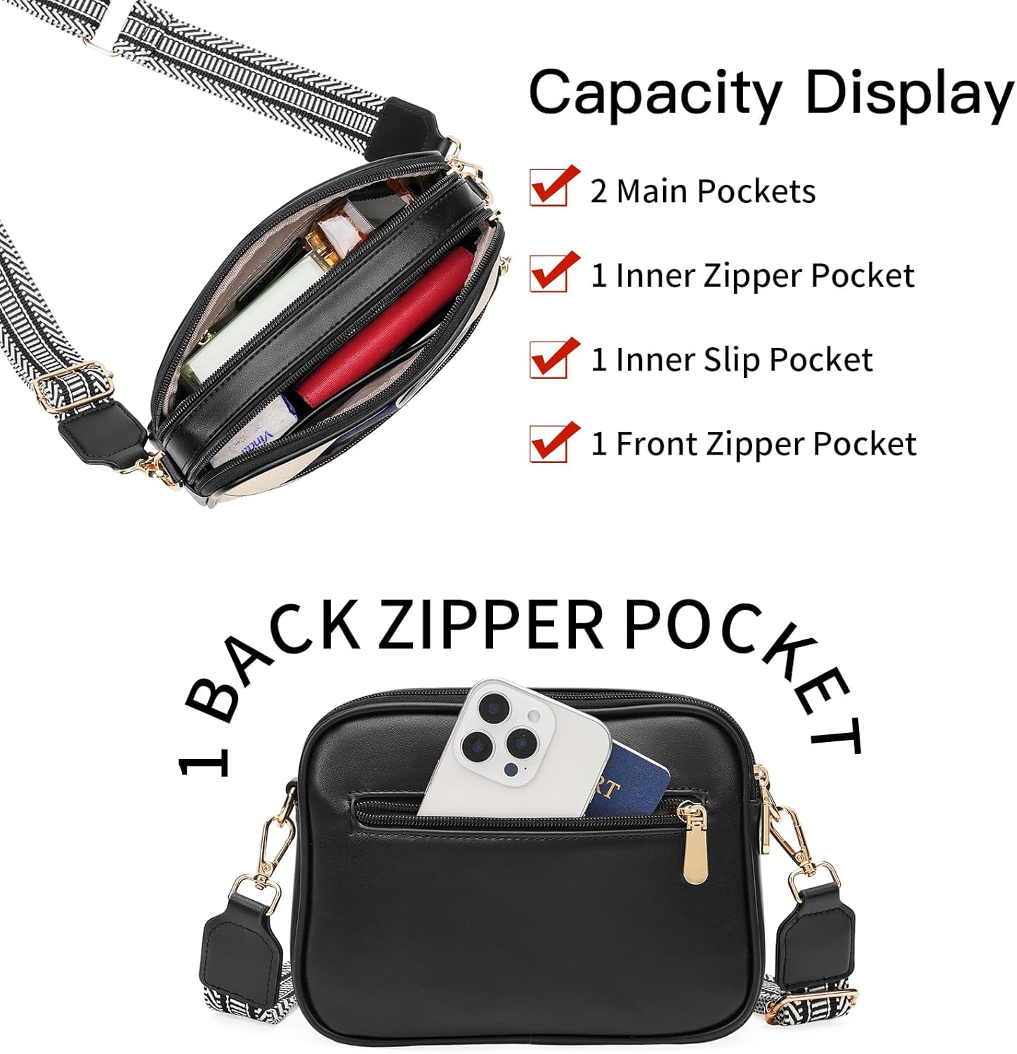 GOIACII Crossbody Bags 6-Pockets Purses for Women Vegan Leather Purses Small Shoulder Handbags with Wide Strap - Image 3