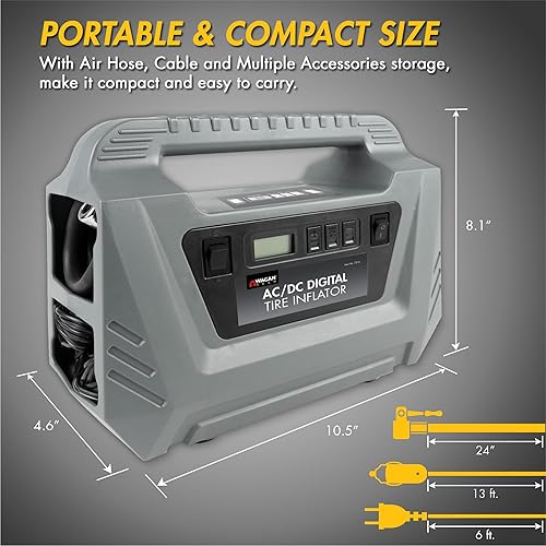 Miniatura 4 de Wagan EL7316 Pantalla digital Dual AC DC 120V 12V Compresor de aire Inflador de neumáticos, Compresor de aire portátil para bomba de neumáticos de