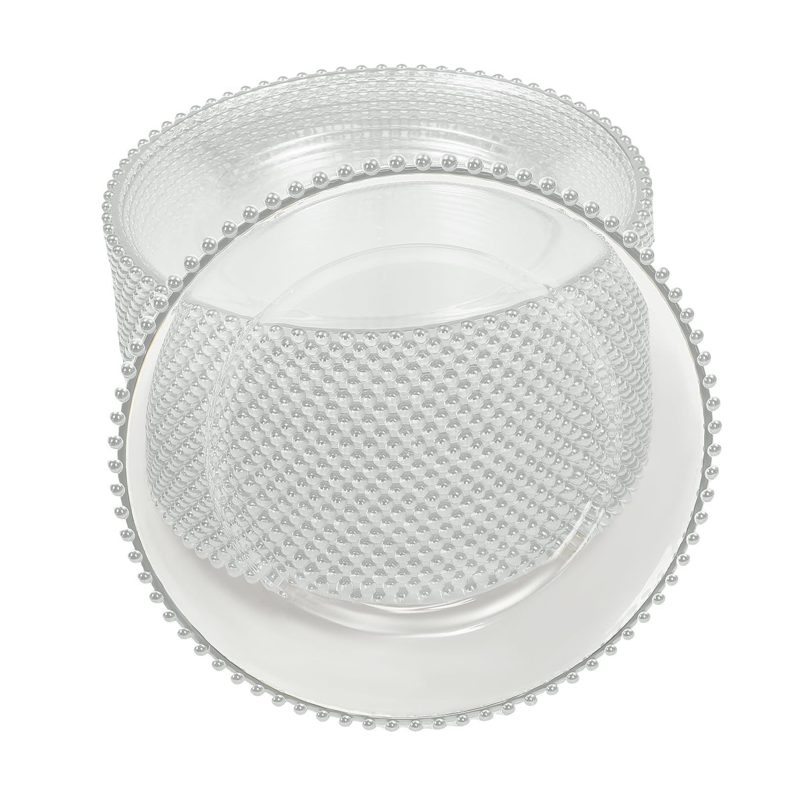 Unndysrt 25 Pcs Clear Charger Plates with Beaded Rim - Elegant 12.6 Inch Round Plastic Dinner Plates for Weddings, Parties, and Home Decor - Stylish Table Chargers Set (Silver)