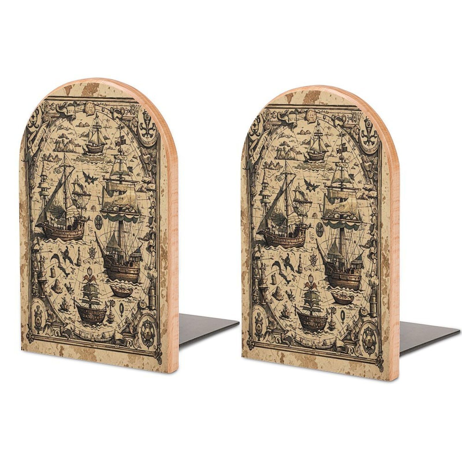 Sujetalibros decorativos pirata de madera con base antideslizante para estantes