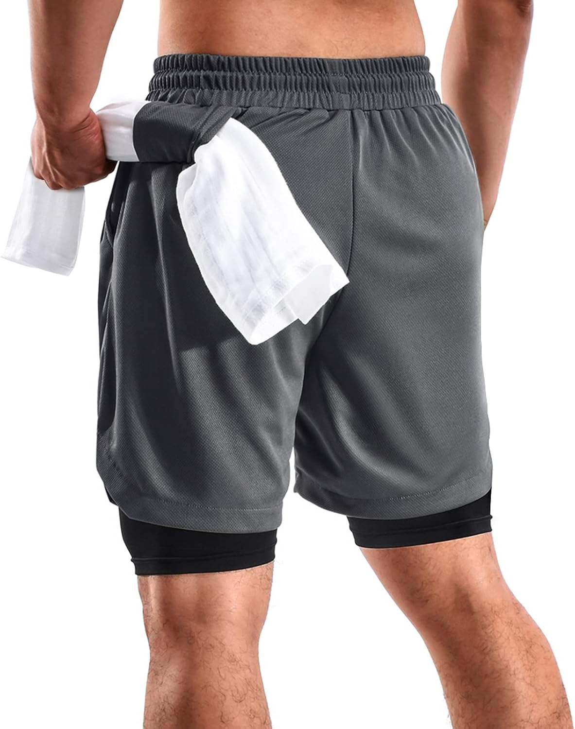 2 in 1 Mens Shorts Casual 2 Pack, Running Gym Shorts for Men 7 Inch, Workout Shorts Men with Pockets &Towel Loop - Image 2