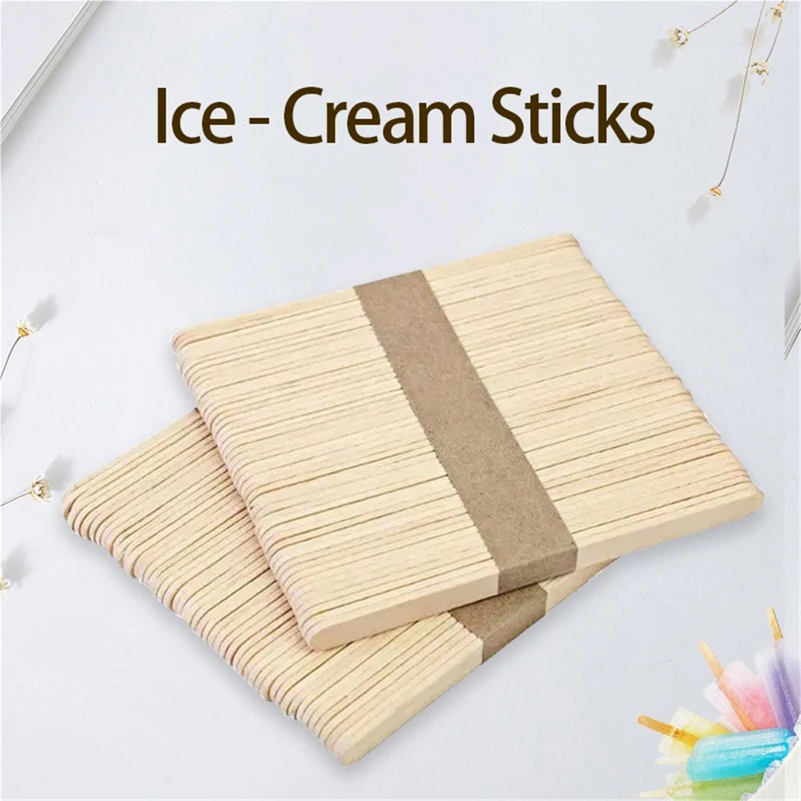 Bâtonnets de sucettes glacées en bois - 500/1000 bâtonnets en bois - Bâtons de glace à la main - Bâtonnets en bois (1 000 pièces, 93 mm)