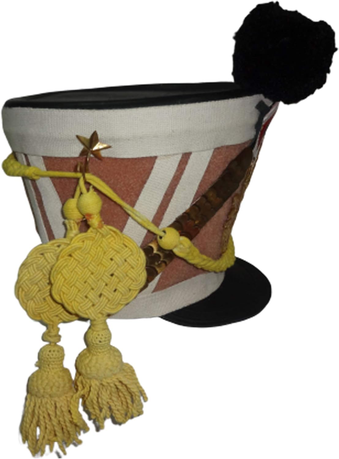 warreplica French Napoleonic Shako Helmet w/Natural Felt, Black Pompom, Yelllow Braid - Repro