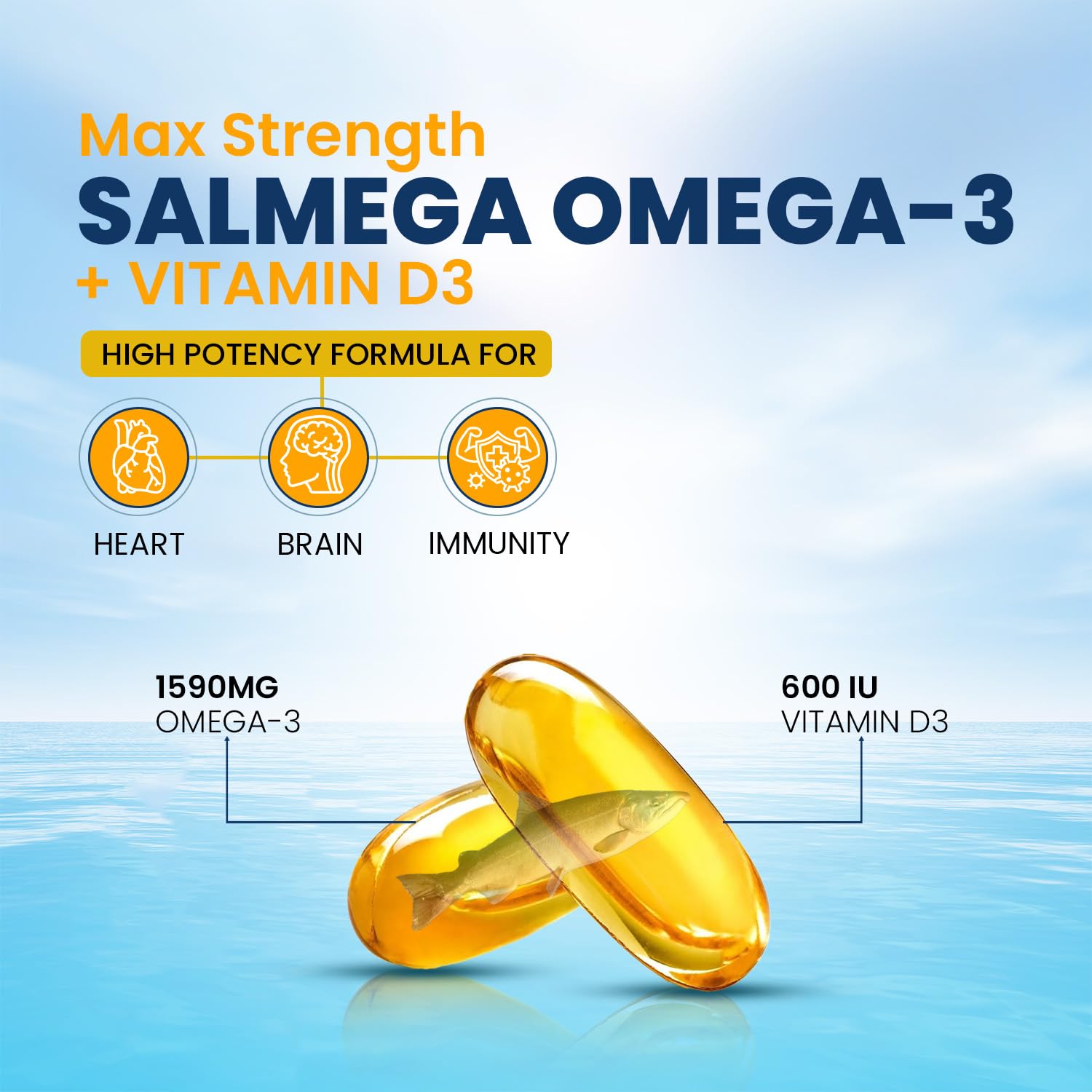 The Old Natural Salmega Omega 3 Fish Oil with Vitamin D3 600 IU – 1590mg High Strength (900mg EPA & 600mg DHA) for Heart, Brain, Joint & Immunity Support – Fish Oil Capsules for Men & Women – 60 Softgels — Amazon image 3