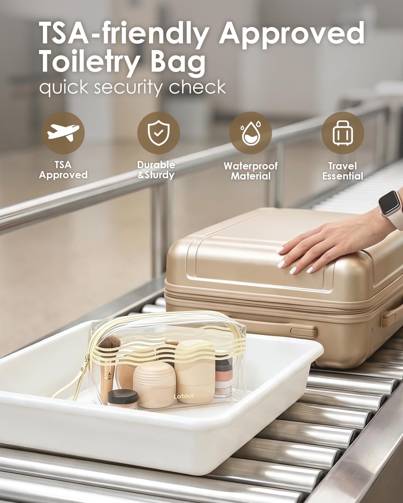 Lotour Neceser de viaje transparente compatible con la TSA, plegable, a | Cumple con la TSA, material de TPU plegable a prueba de fugas, transparente visible, apto para viajes