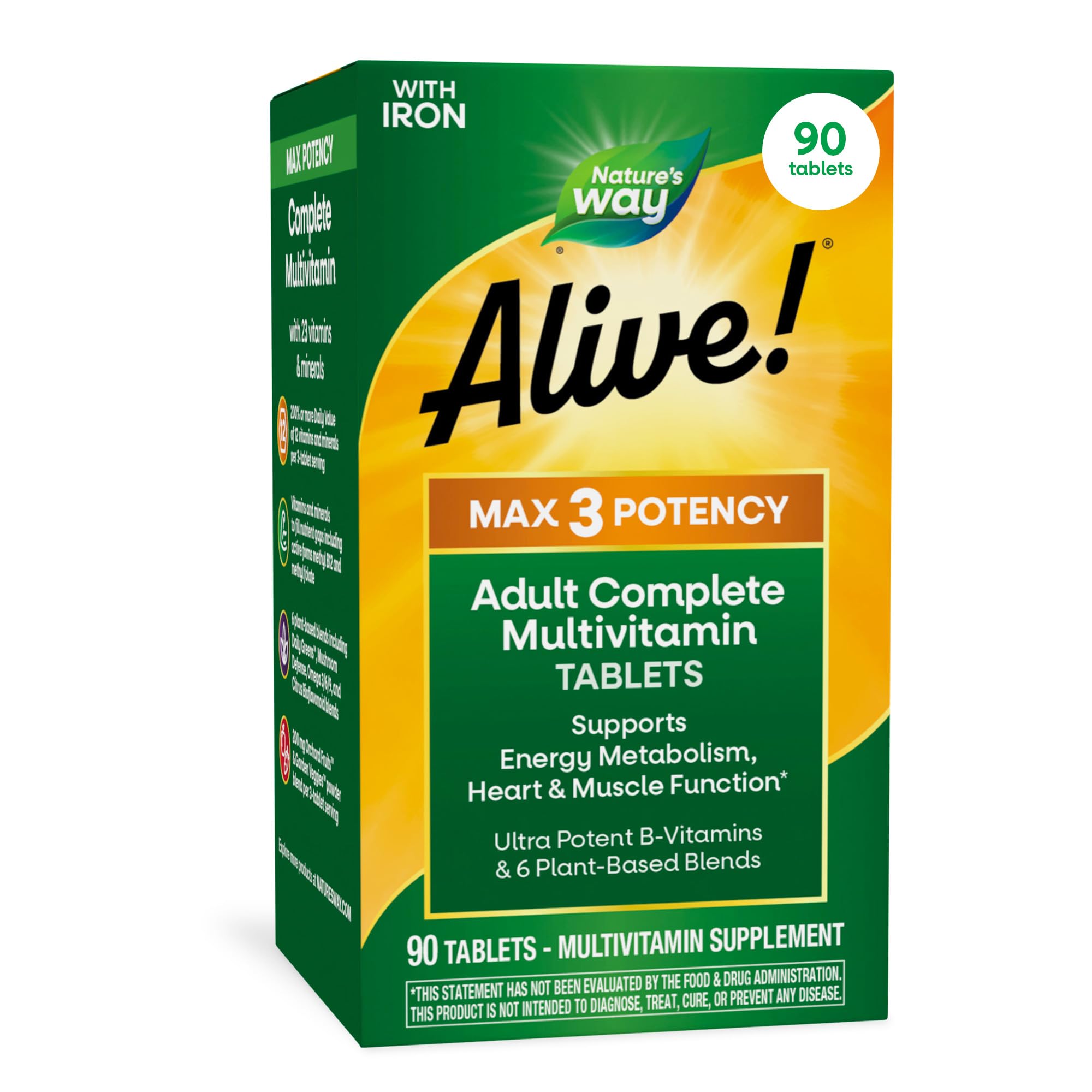 Nature's Way Alive! Max3 Potency Adult Daily Multivitamin with Iron, 90 ct 90 Count (Pack of 1)