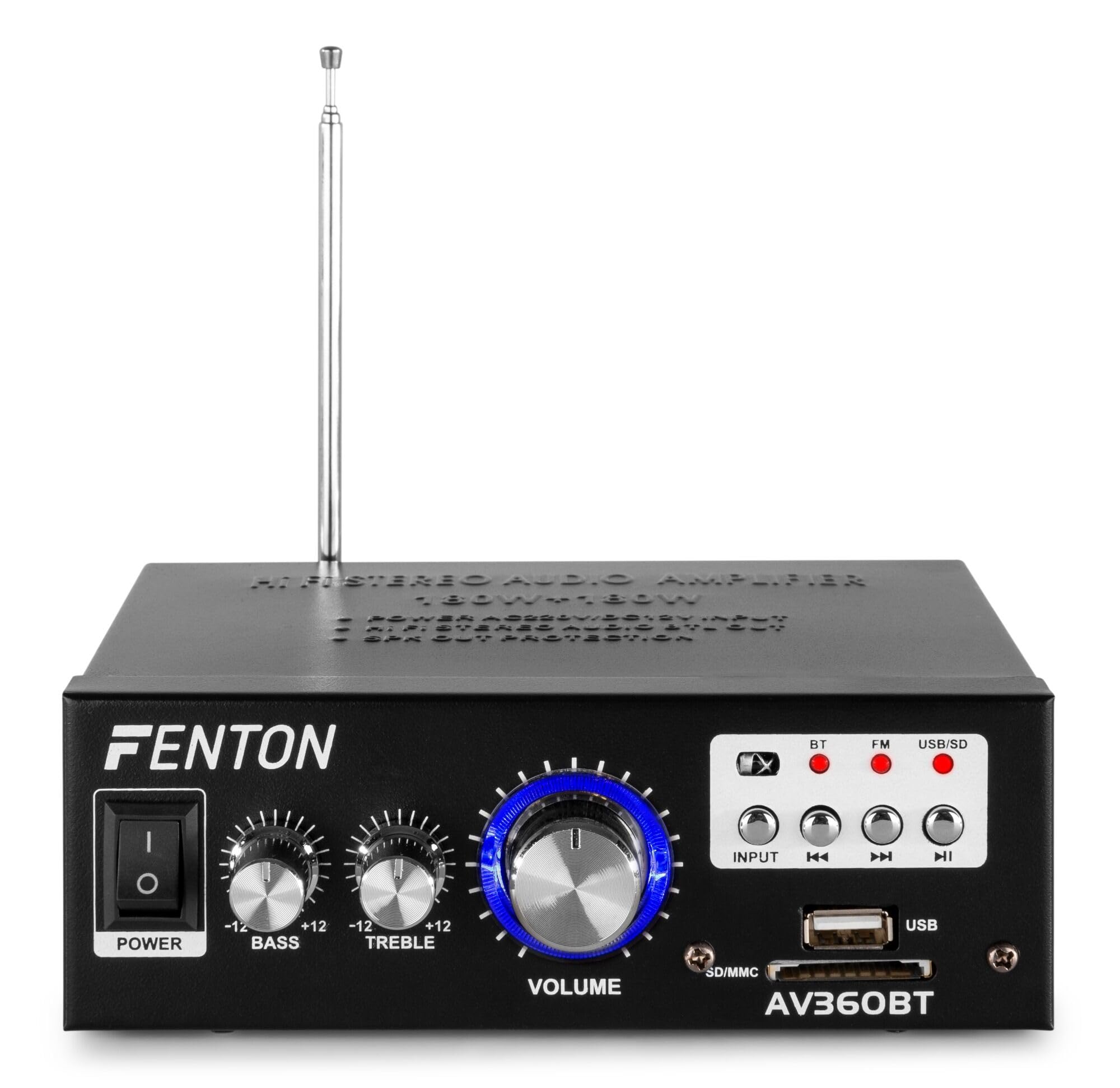 Fenton BS05 Set de Altavoces de Techo Resistentes al Agua IP44 con Amplificador Bluetooth 2x40W, USB, SD y Mando, Ideal para baño, SPA, Sauna o Zonas de Bienestar