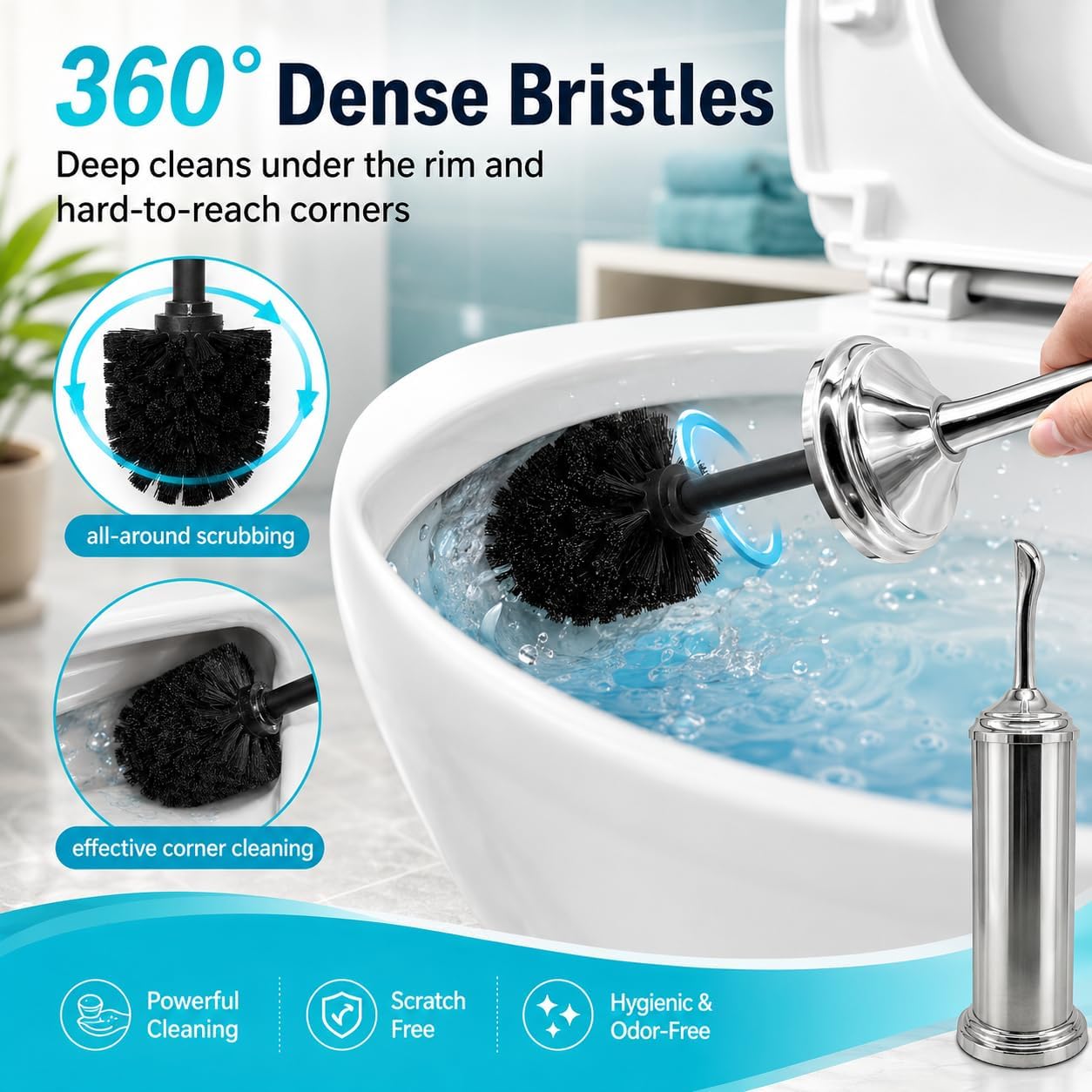 Vince Camuto Toilet Bowl Brush with Holder, Durable Bathroom Cleaning Tool, Modern Design for Easy Toilet Maintenance, Bathroom Cleaner Brush for Efficient Cleaning and Hygiene image 4