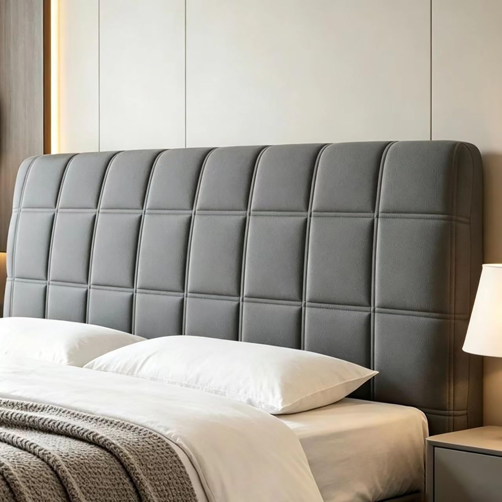TLMQYXZE Headboard Slipcover，Bed Headboard Cover Protector Padded Velvet Dustproof Stretch Solid Color Quilted Bed Head Covers， For Twin Queen Full California King Size Beds(Dark gray,120x70cm)