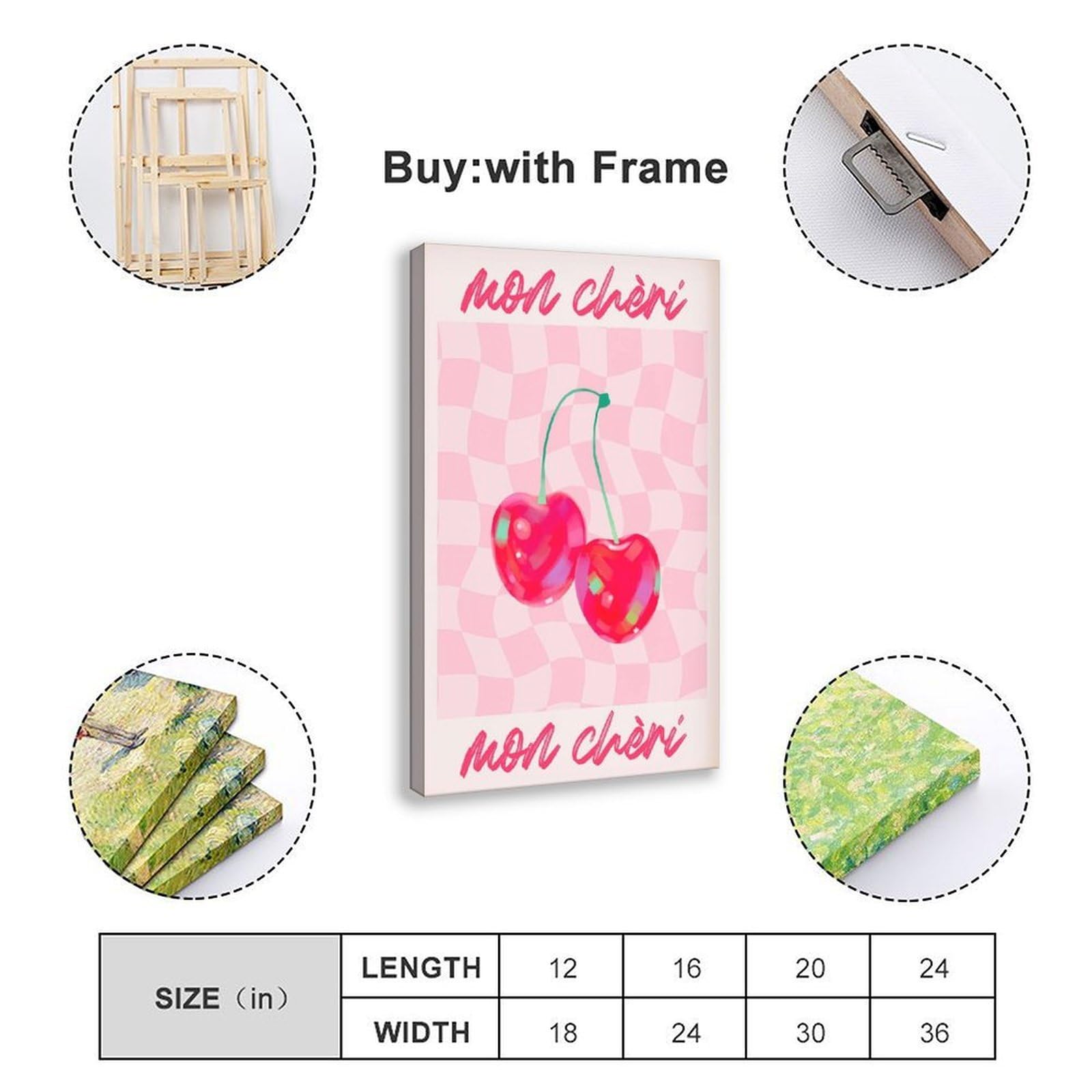 ACFTAIN Mon Chèri Leinwandposter mit Obstküche, moderner böhmischer Stil, leuchtend rote Kirschen, modernes Poster, Wandkunstdrucke, Gemälde, Wohnzimmer, Schlafzimmer, Dekoration, 60 x 90 cm