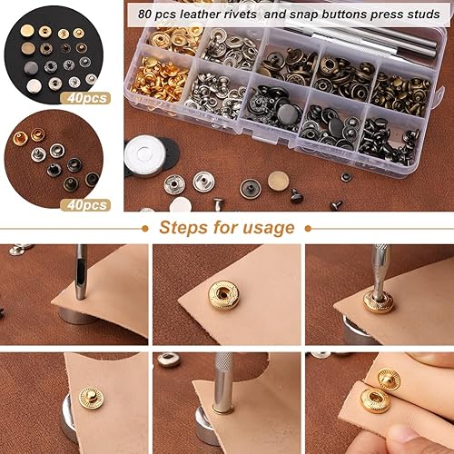 Vista 30 de Jupean 458 kits de cuero, herramientas de trabajo de cuero, herramientas y suministros de artesanía en cuero con instrucciones, soporte