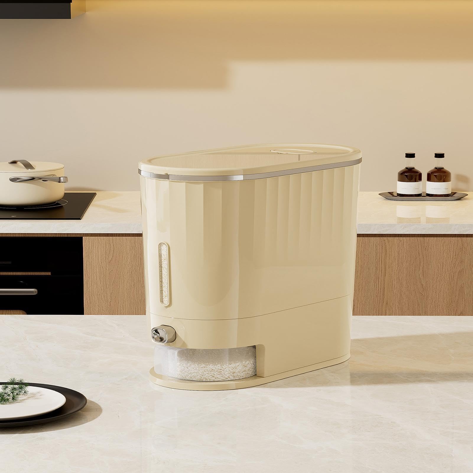 Contenitore Portariso Ermetico 5 kg con Coperchio e Finestra Trasparente | Contenitore Dispenser Riso e Conservazione degli Alimenti Per Cucina Dispensa Appartamento Ristorante Camper Zucchero Far