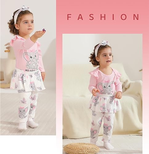 Vista 2 de YOUNGER TREE 3 piezas de ropa para niñas recién nacidas, trajes de otoño para niña, color amarillo mostaza, ropa de bebé, trajes de invierno