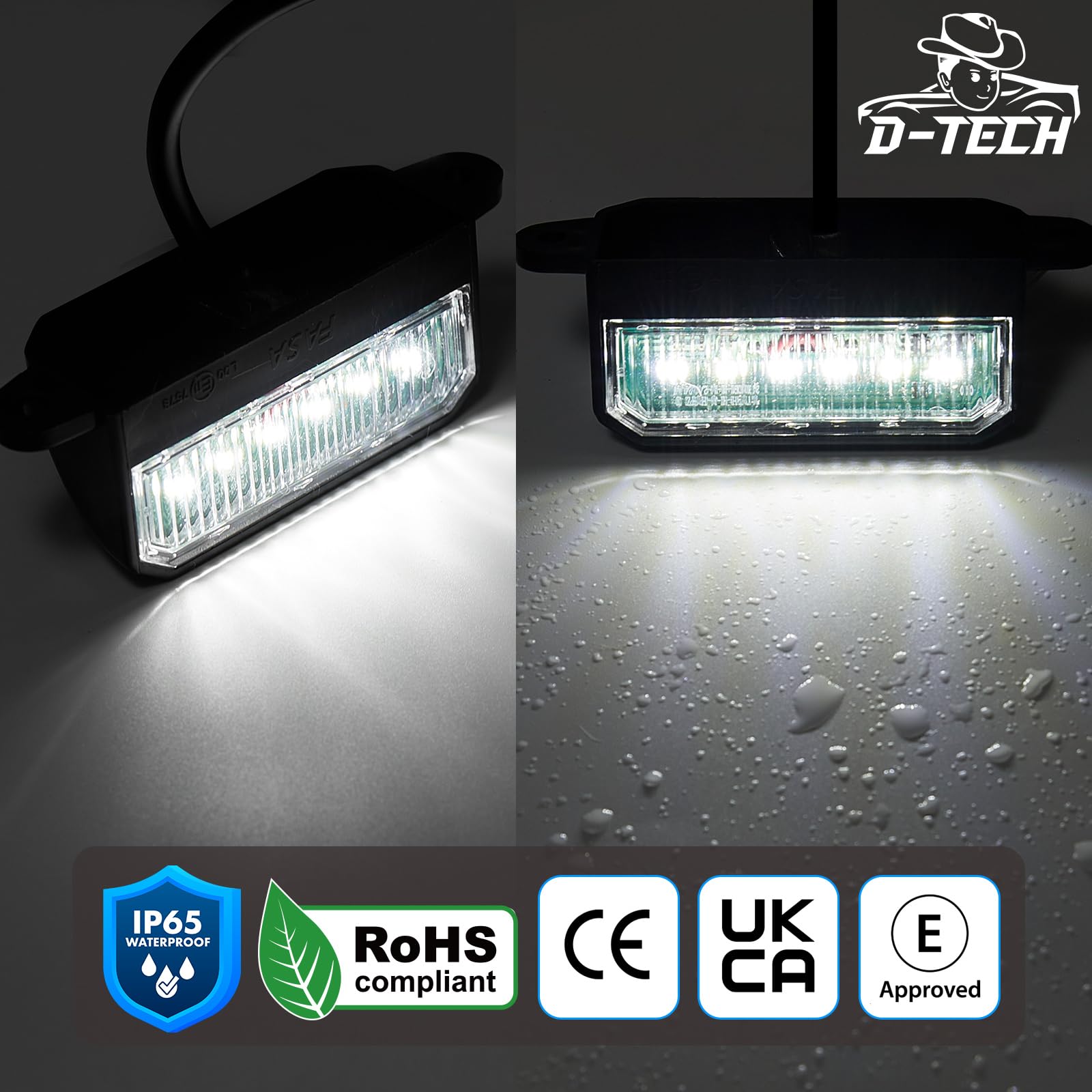 D-TECH 2 Piezas Luz de Matrícula LED remolque, pilotos de Matrícula Trasera LED Luz de Placa de Matrícula 12V 24V Impermeable para Remolque, Camión,Luces matrícula caravana homologada