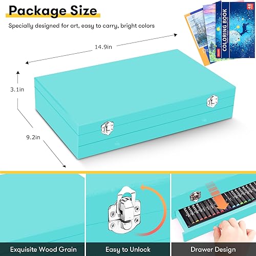 Miniatura 20 de iBayam Suministros de arte, paquete de 150 piezas de arte de madera de lujo, kit de pintura para manualidades, 1 libro para colorear, 2 blocs