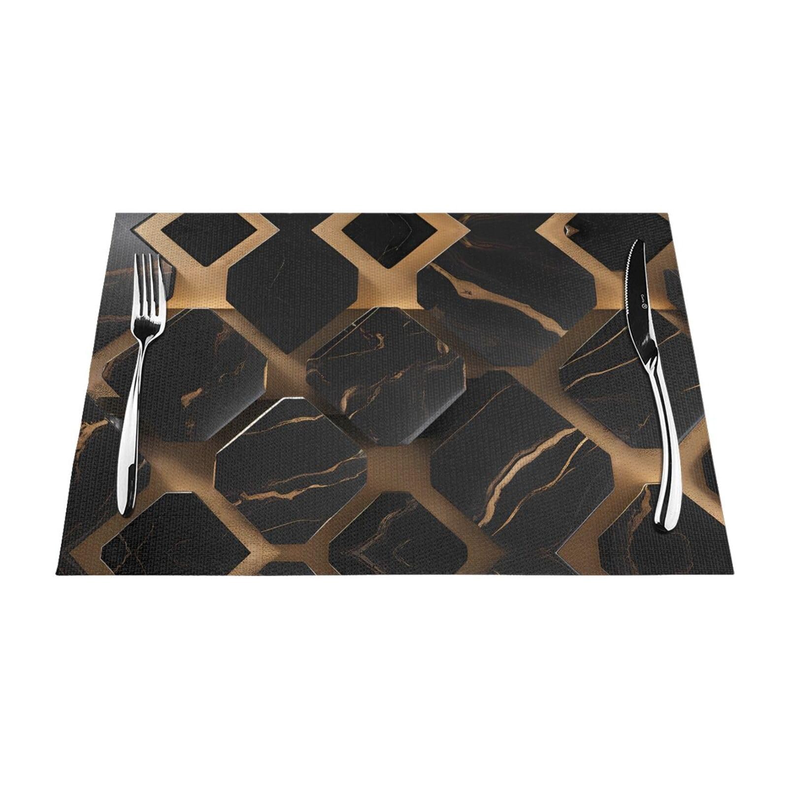 Sets de table marbre noir et doré pour repas de famille et décoration de salle à manger