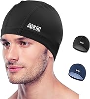 Vista 13 de Aegend Gorro de natación de tela, capa impermeable de silicona, gorra de natación de tela transpirable, mantiene el cabello seco con alta
