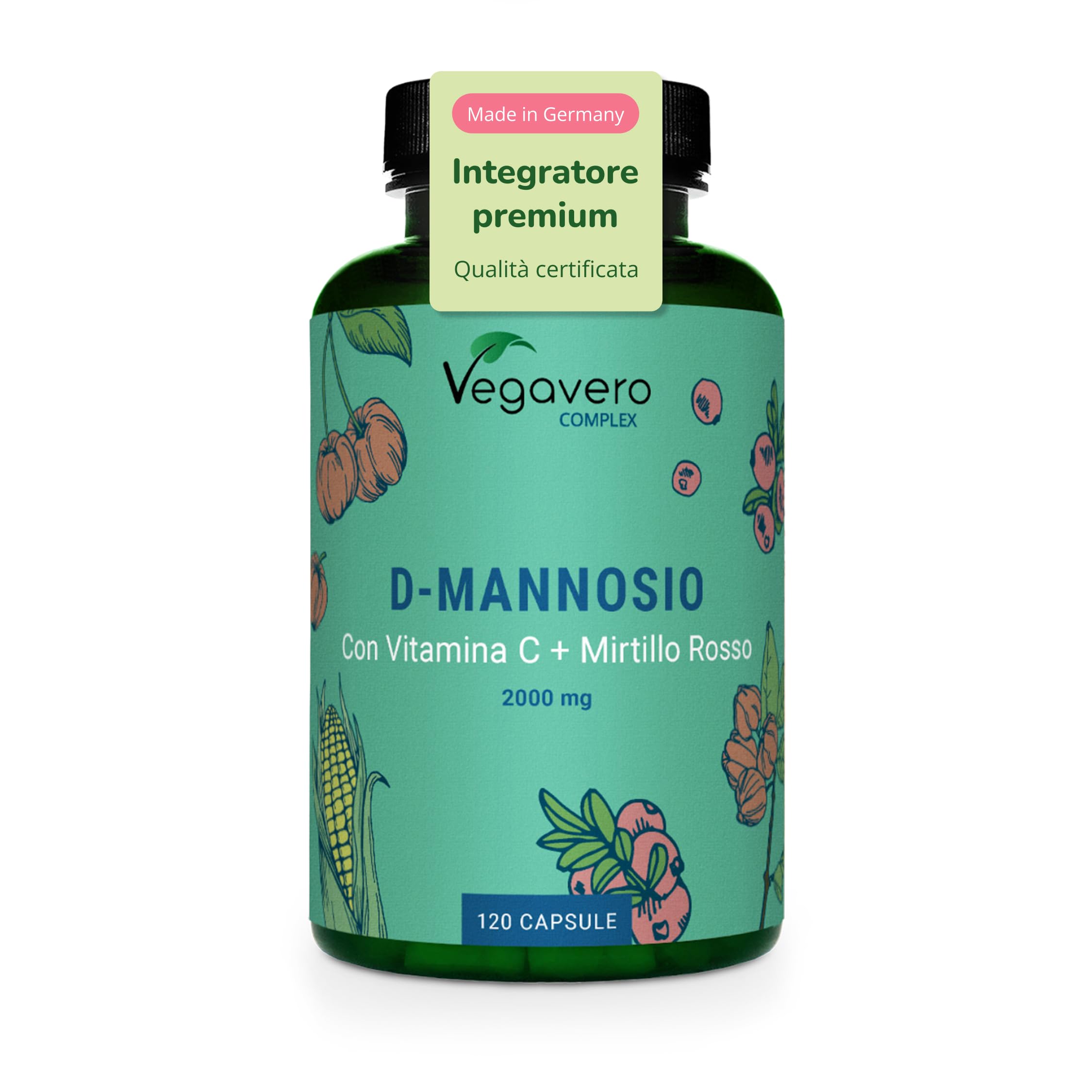 120 capsule con D-mannosio 2.000 mg, cranberry con 50 mg di PAC e vitamina C da 