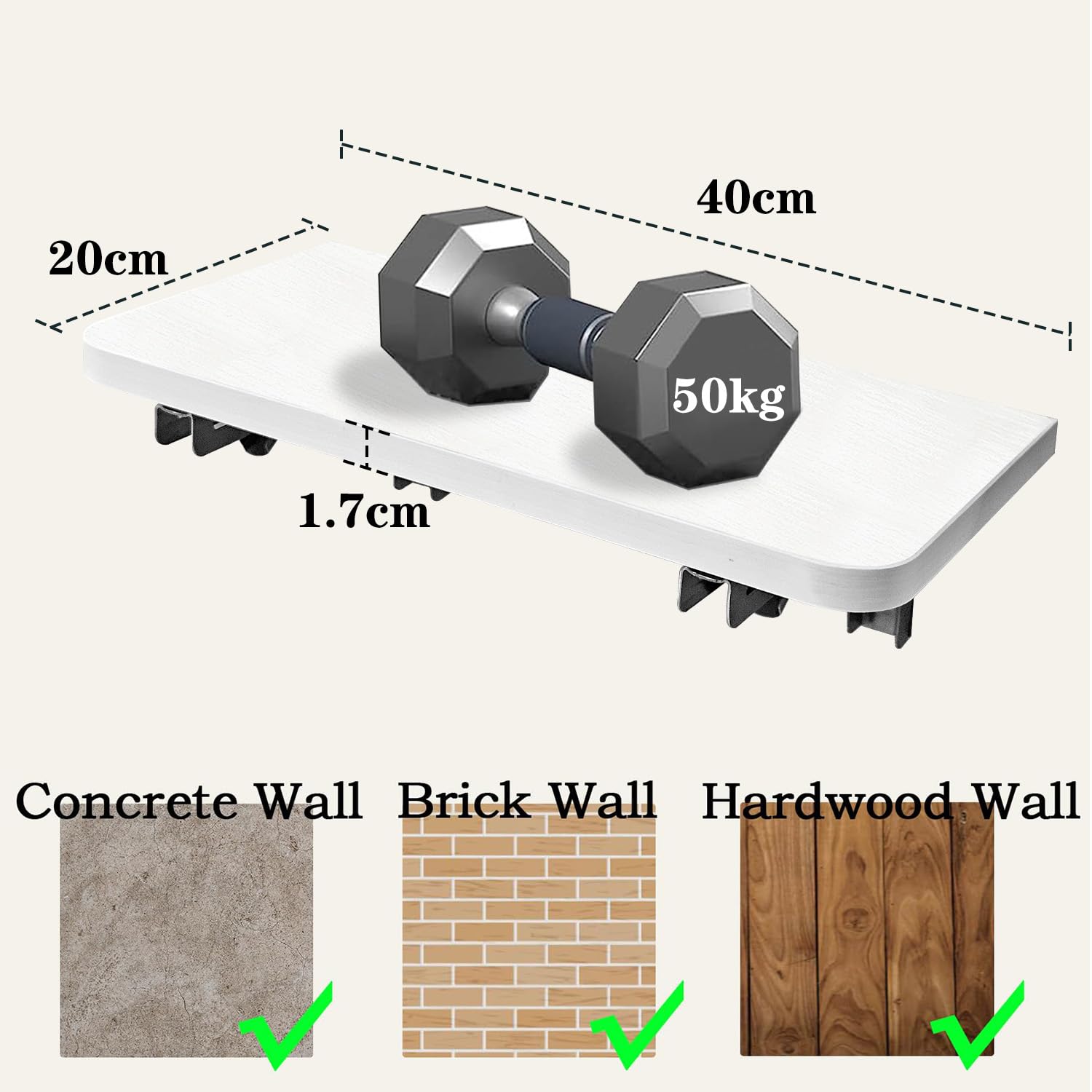 Plegable Madera Estanteria Pared Puede Soportar 50 kg Baldas Flotantes Cocina Sala de Estar Dormitorio Baño Garaje Estantes de Pared