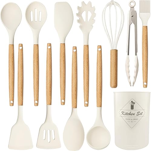 Miniatura 11 de Juego de utensilios de cocina de silicona, resistente al calor, espátula, pinzas giratorias, cuchara, cepillo, batidor, utensilios de cocina