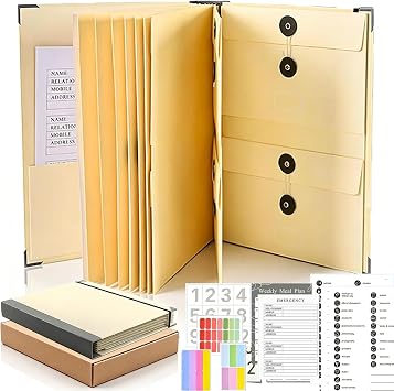 Important Document Organizer with Labeled Tabs & Wide Spine, Sealed Estate Planning Organizer, File Folder with 12 Acid-Free Pockets for Storing Home Records, Certificates, Letters, Passports Beige