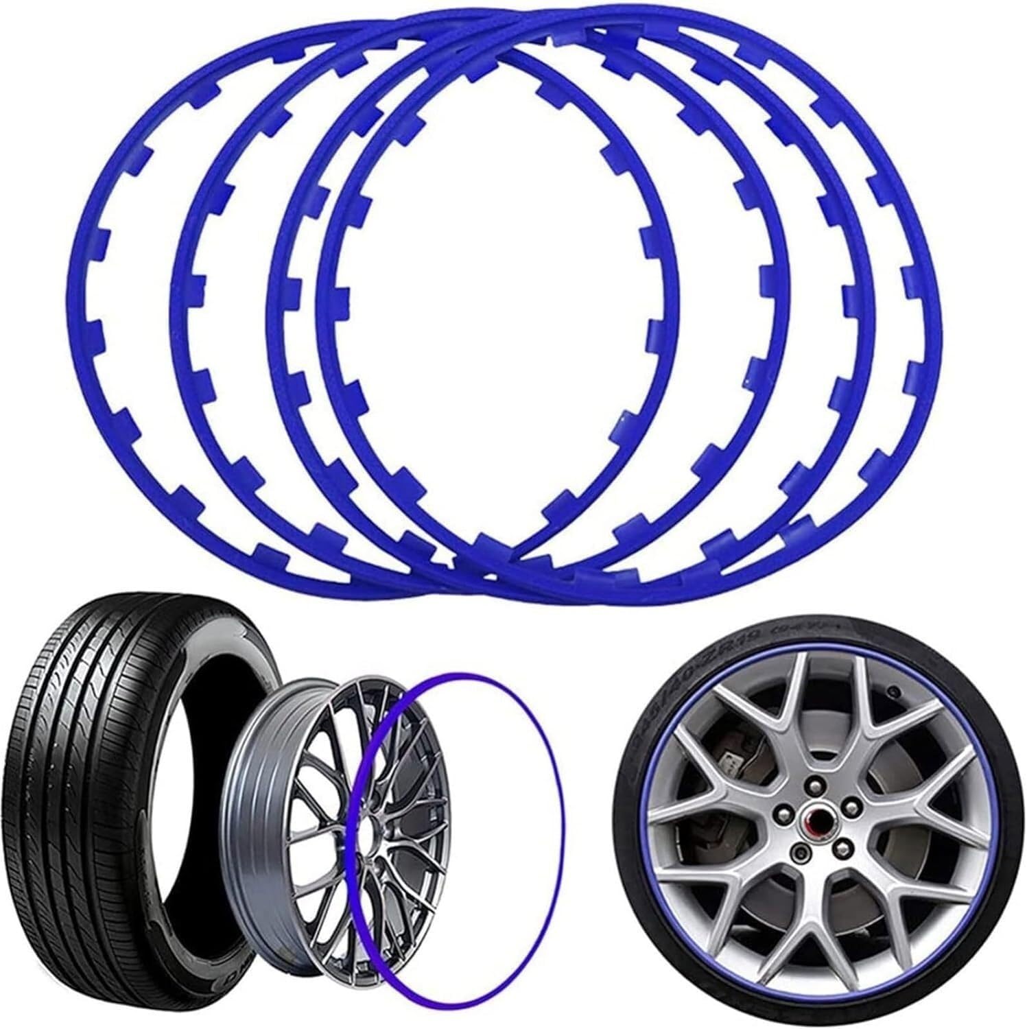 Lot de 4 protections de jantes en alliage de 38,1 à 55,9 cm – Anneaux de protection anti-rayures et anti-frottement, accessoires de réparation de voiture