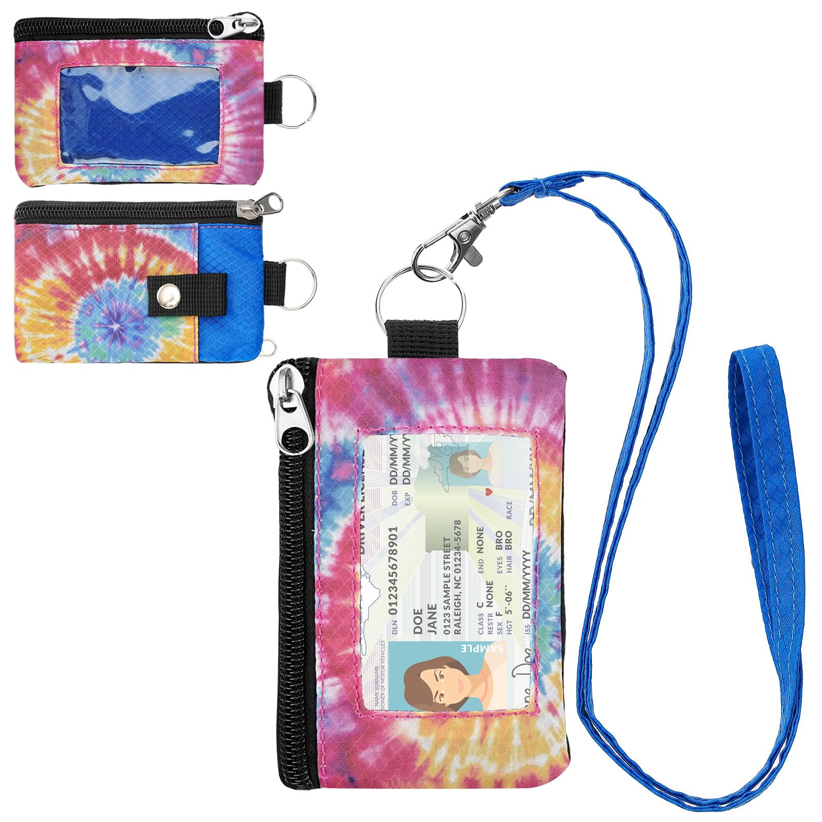 Minimalist RFID Wallet with Lanyard, Multi-functional ID Case with 2 Zipper Pockets and Key Chain for Men and Women, Tactical Badge Pouch Cards Holder, Coin Purse for Travel Sports - Two-Tone