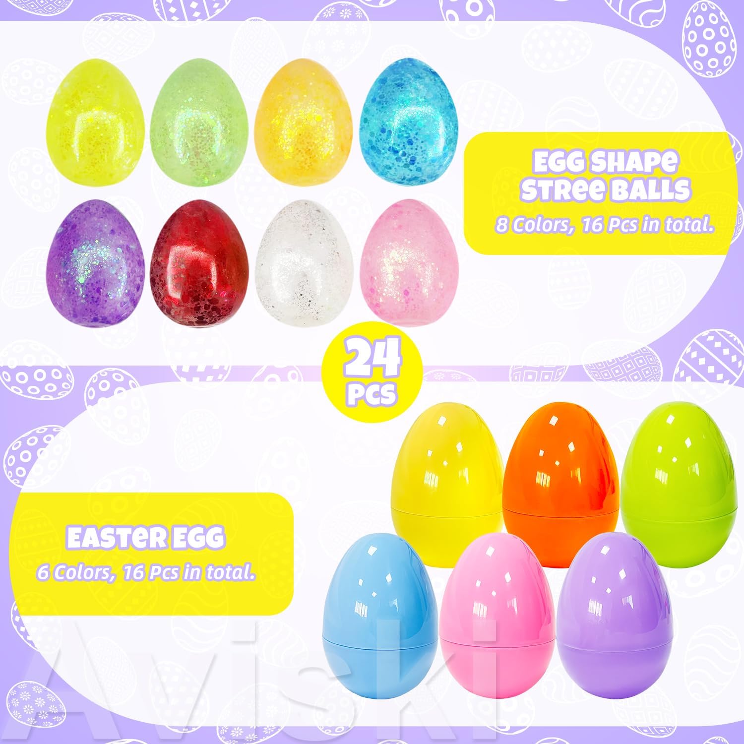 24 Pack Easter Eggs with Egg Shape Stree Ball Toys, Easter Basket Stuffers for Kids Toddlers, Squeeze Toys for Easter Party Favors, Easter Gifts for Kids, Filled Easter Egg with Toys Inside - Image 3