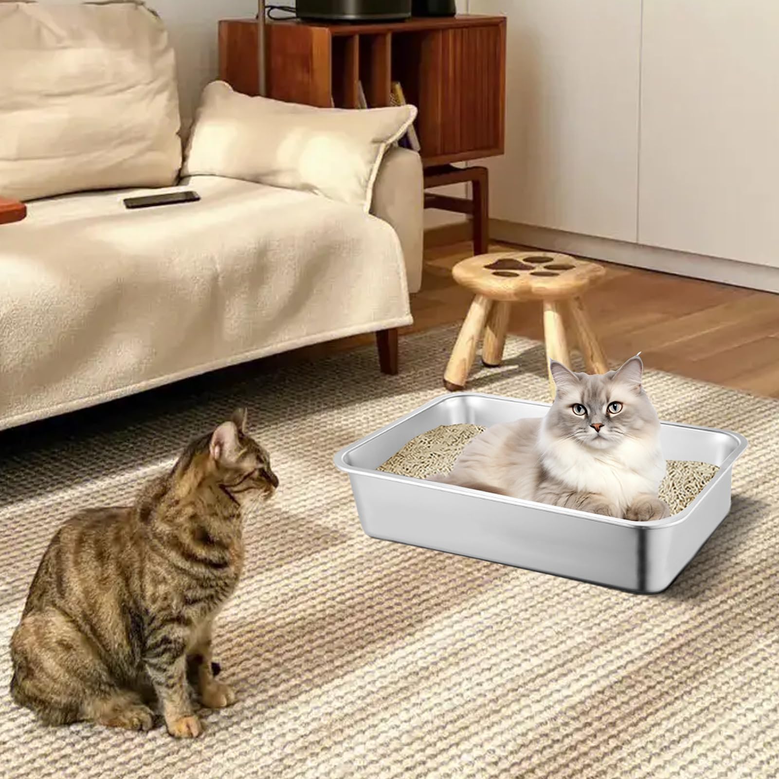 Bandeja de Basura de Acero Inoxidable para Gatos, diseño a Prueba de | salpicaduras y antiadherente, bandeja de basura duradera para mascotas, fácil de para el control de olores, caótico H