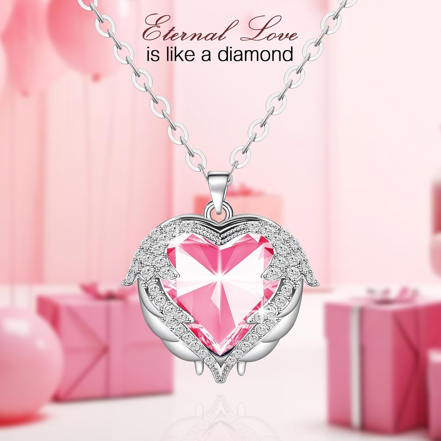 Preserved Pink Real Rose with Necklace Forever Flowers Diamond shaped Box for Mom Wife Girlfriend Grandma on Mothers Day Birthday Valentines Christmas Anniversary Beatiful Gifts for women - Image 3