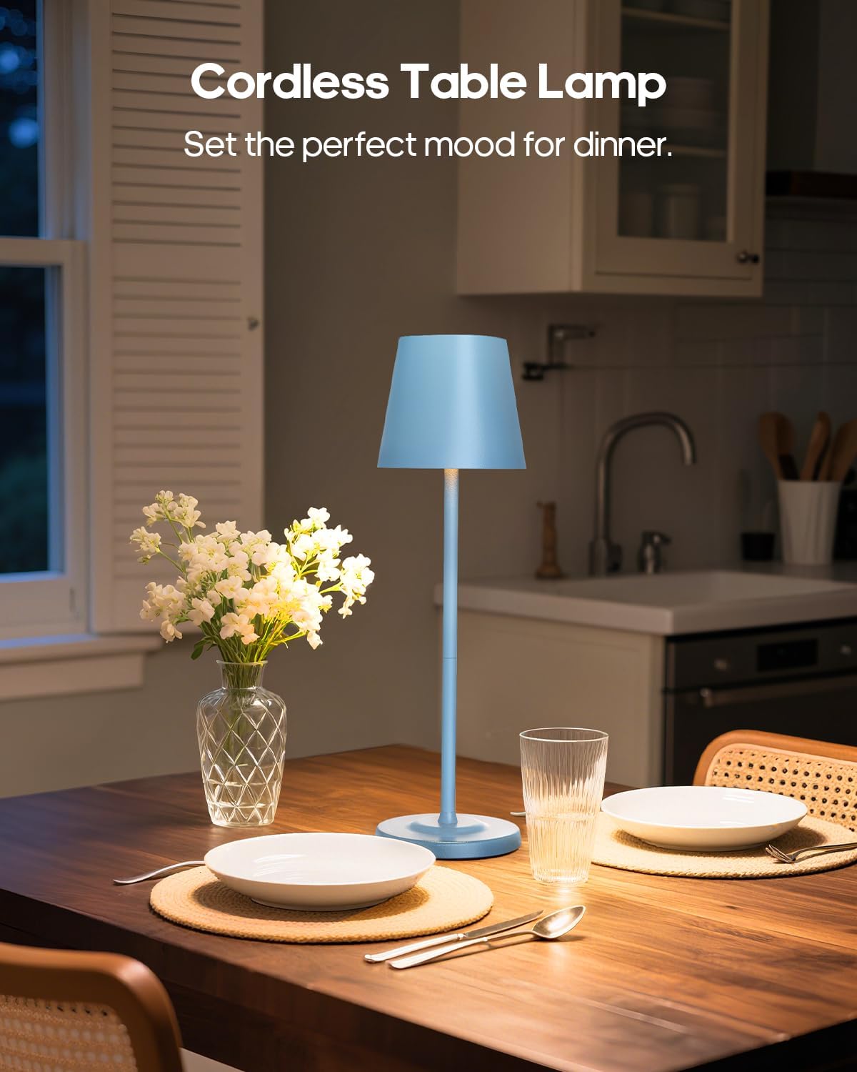 GOODEA LED Cordless Table Lamp Rechargeable, 3-Height Adjustable, 5500mAh Battery Operated Lamp, 3-Color Dimming Touch Lamp, Portable Lamp for Dining, Bedroom,Camping, Outdoor, Indoor(Blue 2 Pcs)
