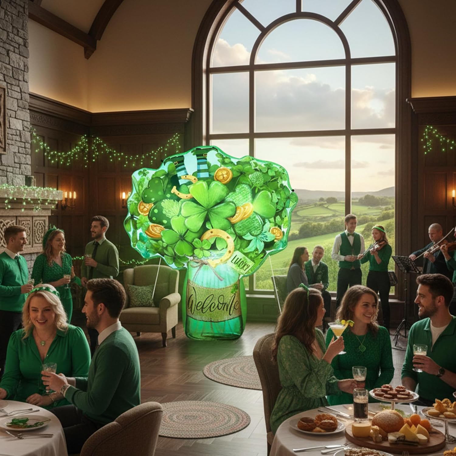 Jetec St. Patrick's Inflatable Decoration 5 ft St. Patrick's Shamrock Blow up Yard Decor with LED Lights Welcome Irish Blow up Inflatable Lucky Clover Lawn Decor for Ome Garden Patio Lawn