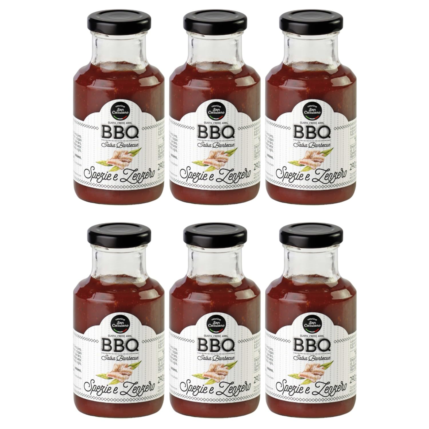 Cascina San Cassiano BBQ-Sauce mit Tomaten Ingwer und Gewürze Italien inkl. FeinWert E-Book (6 x 290g)