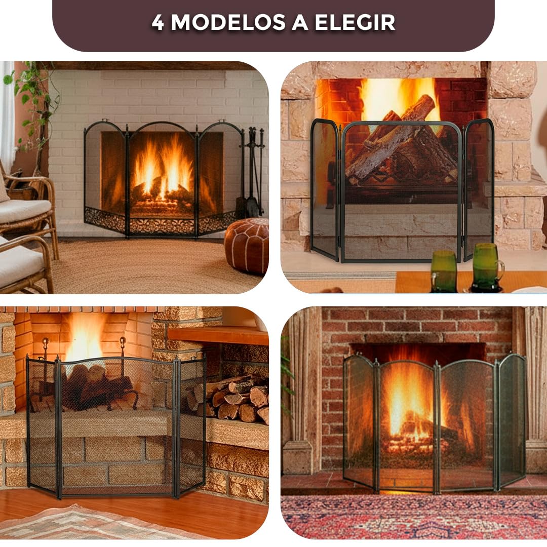HERSIG- Protector Chimenea - Salvachispas Chimenea leña | Antichispas para Chimeneas de Leña - Rejilla Chimeneas Leña y Estufas - Plegable - 3 Hojas - 96,5 x 61 cm Diseño Decorado