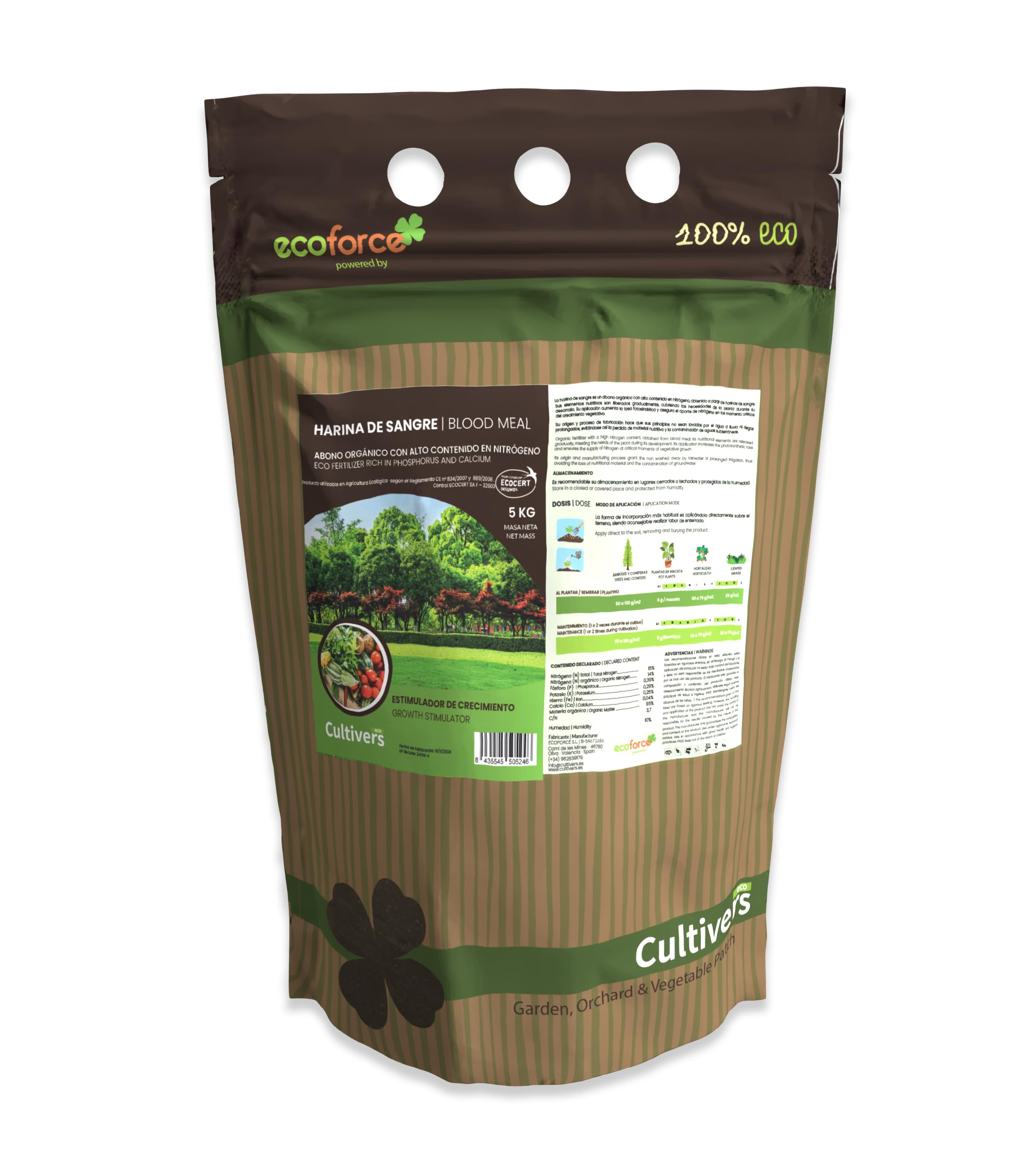 CULTIVERS Blutmehl 5 kg | ECOCERT-zertifizierter Bio-Dünger mit hohem Stickstoff- und organischem Substanzgehalt | Natürlicher Bodenverbesserer für Boden, Gemüsegarten und Garten